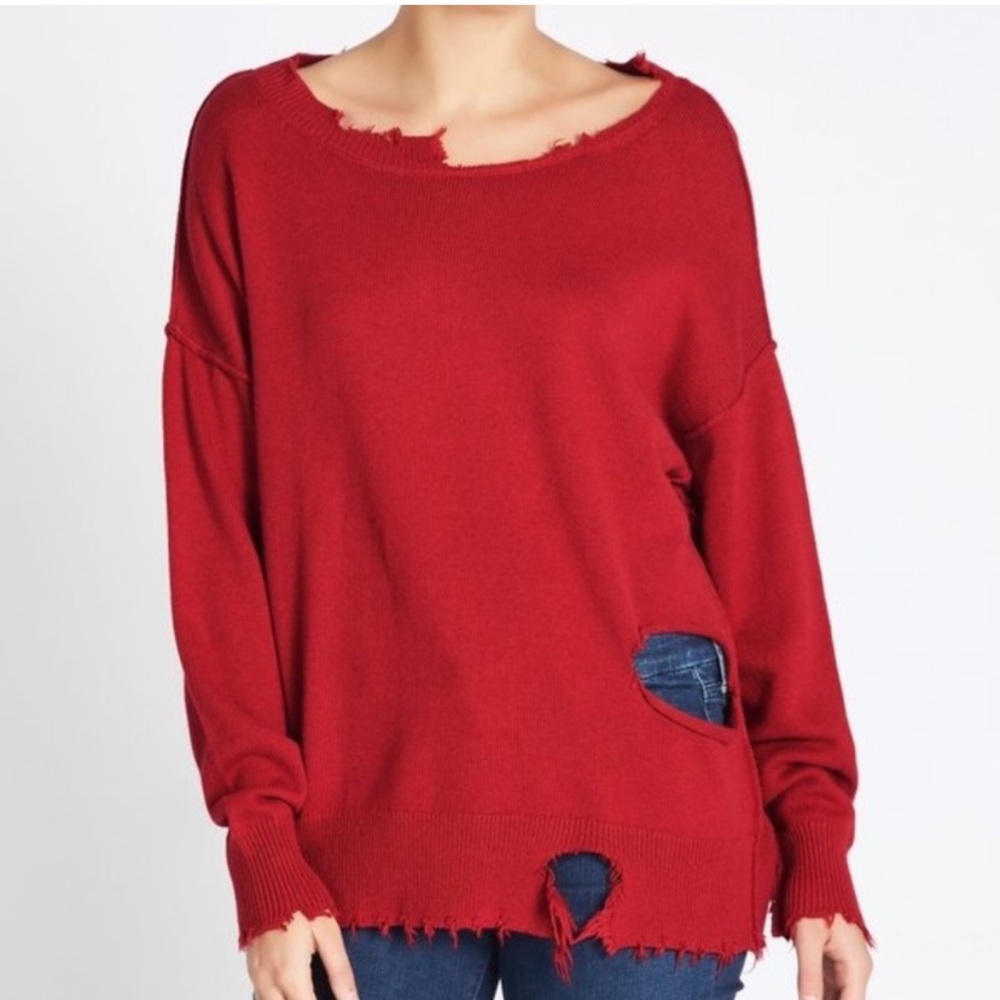 IRO Jeans Nosasa Red Distressed Sweater Size Small